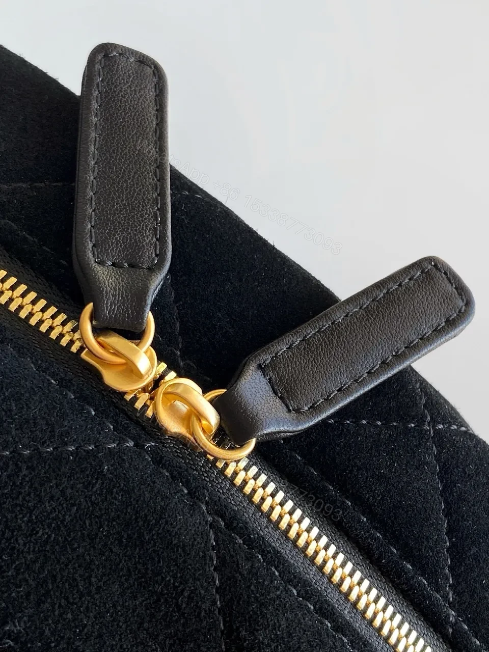 View 8 of Quilted Velvet Backpack with Gold Hardware