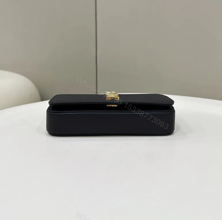 View 2 of Chic Black Leather Shoulder Bag with Gold Chain Accent
