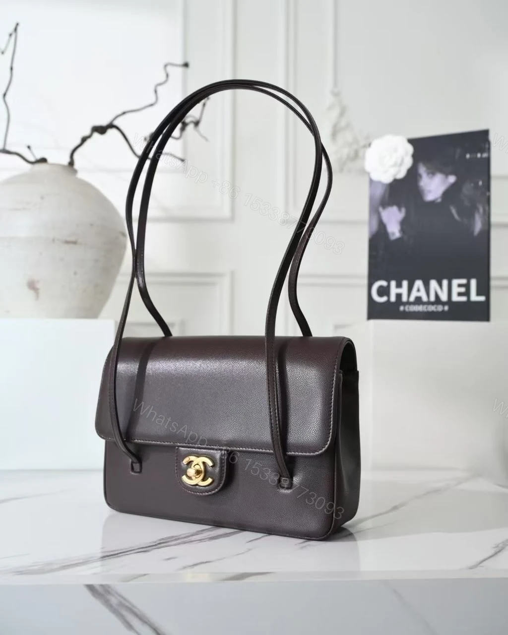 View 3 of Chanel Preppy Coco Small Flap Bag in dark brown