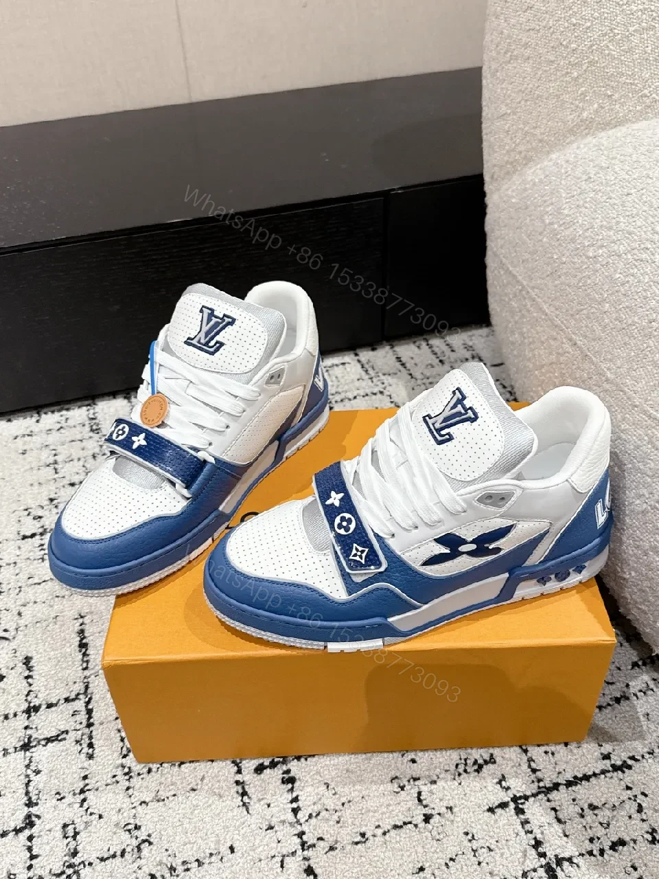Blue & White Luxe Leather High-Tops with LV Hints — view 1