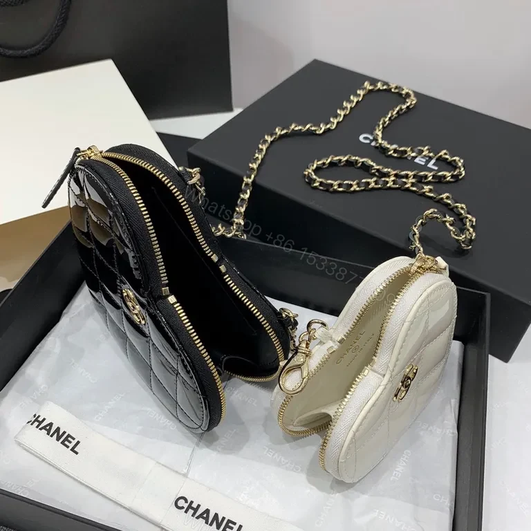 View 2 of Chanel White-Black Heart-Locket Mini Bag: Luxe Quilted Charm