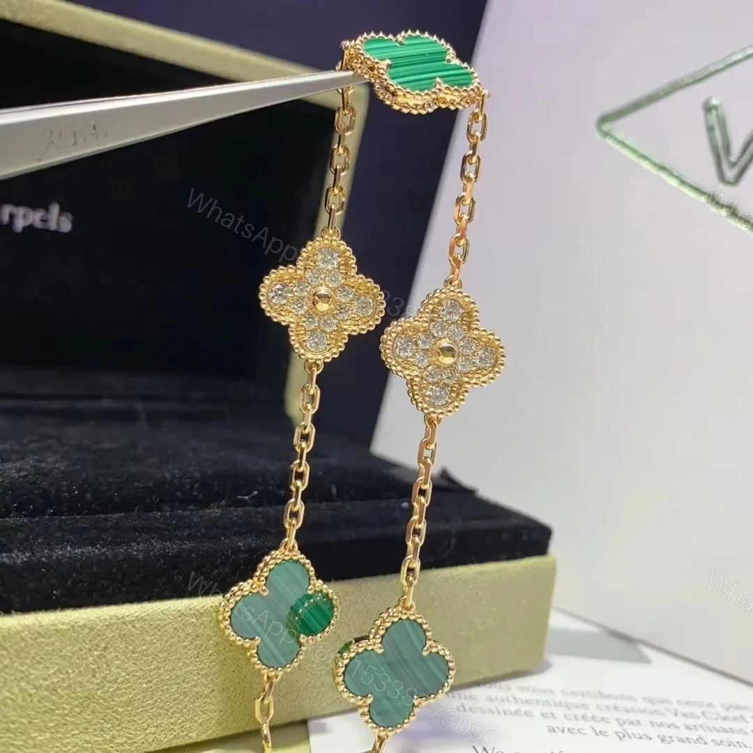 View 4 of VCA Vintage Alhambra Bracelet, Yellow gold, Diamond, Malachite
