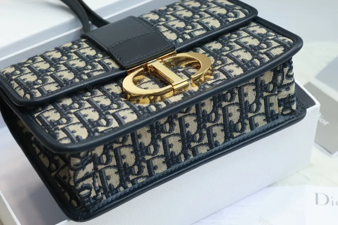 View 8 of Crossbody Bag: Monogram Pattern, Black Leather, Compact, Gold Clasp