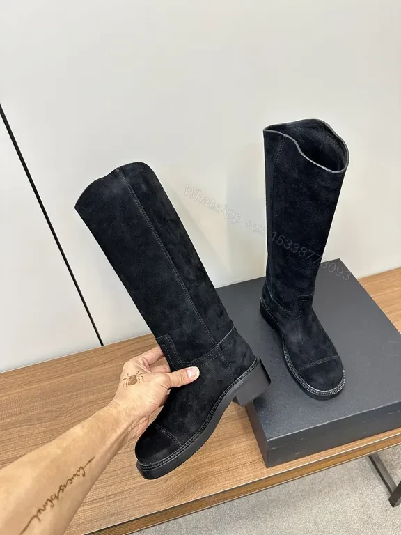 View 5 of Chic Suede Knee-High Boots: Subtle Logo Detailing
