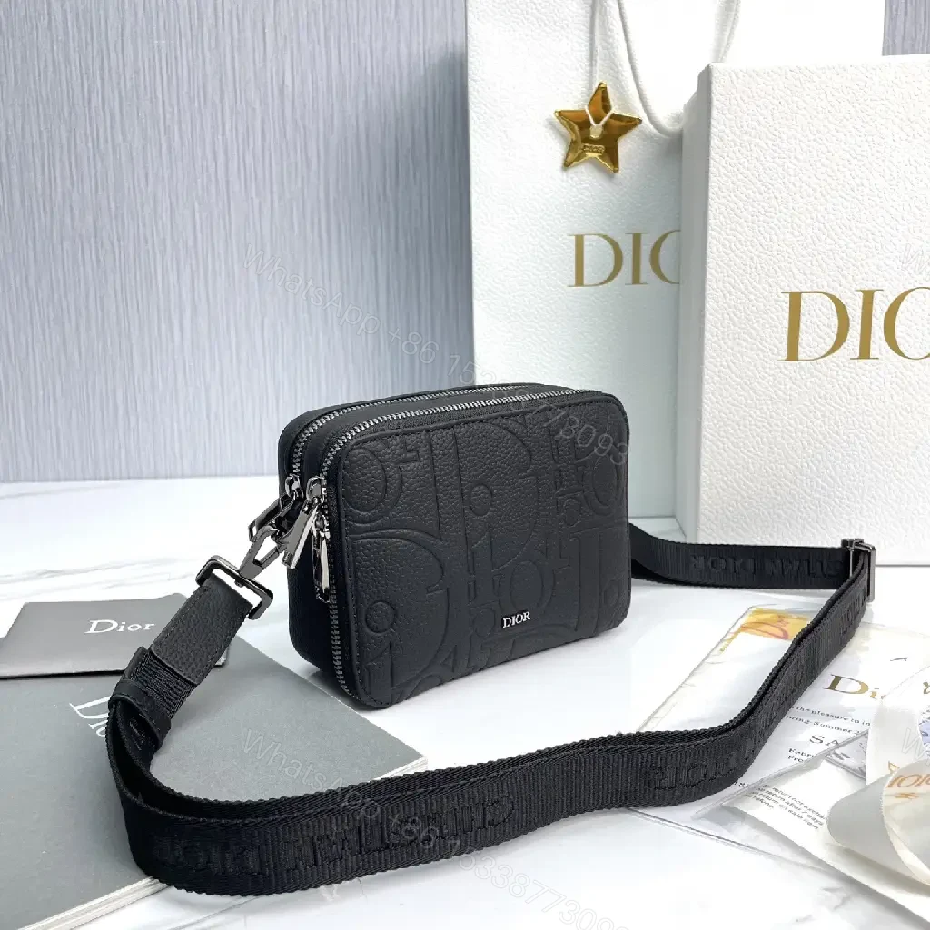 View 8 of Black Leather Crossbody: Embossed Texture, Modern Minimalist Bag