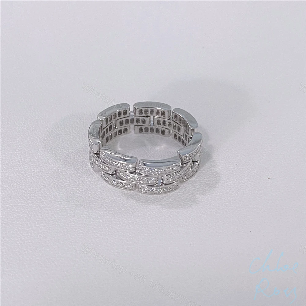 Cartier 18K White Gold Maillon Panthere Ring 3 Rows Diamonds — view 1
