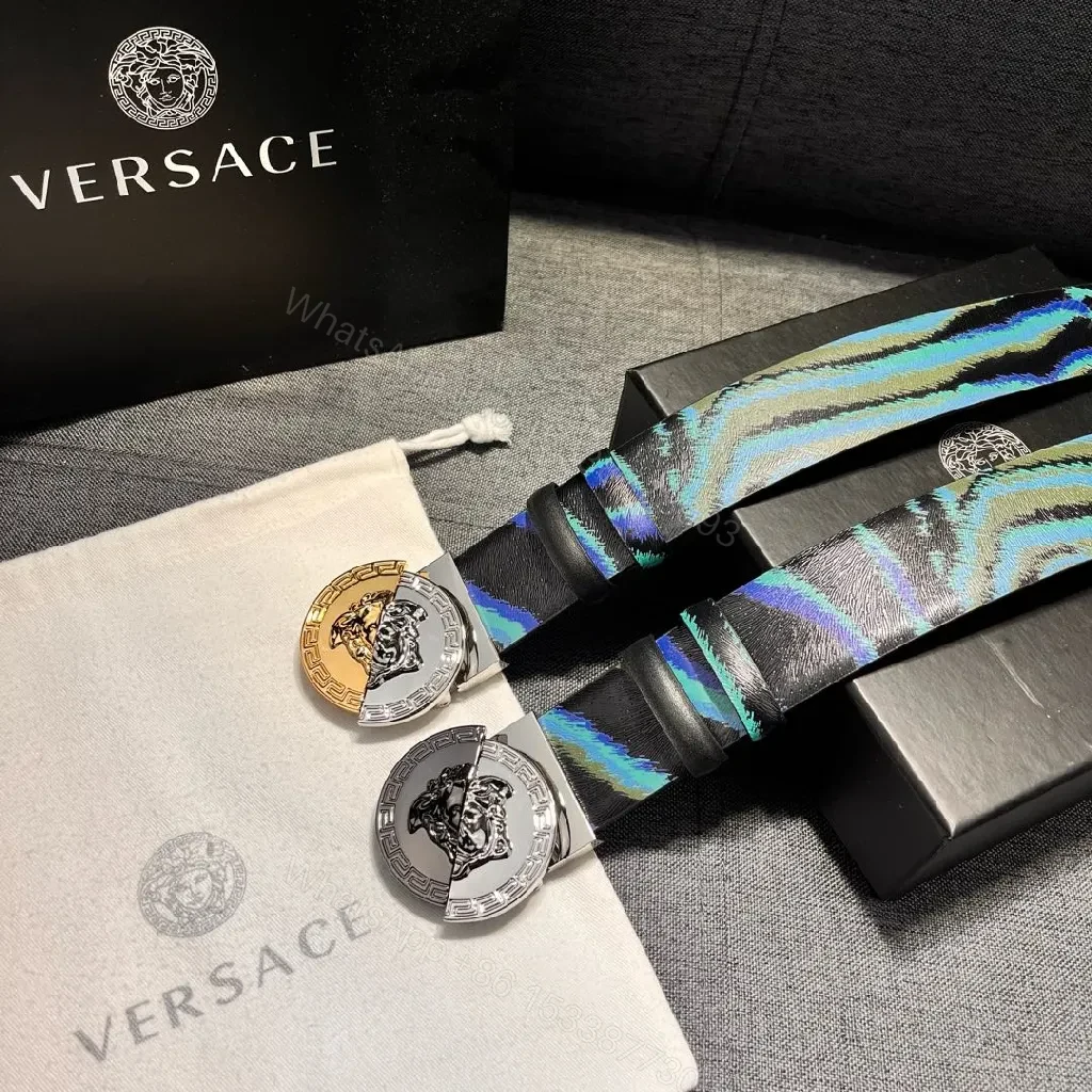View 3 of Bold Striped Belt: Zebra Texture, Medusa Buckle, Unisex Accessory