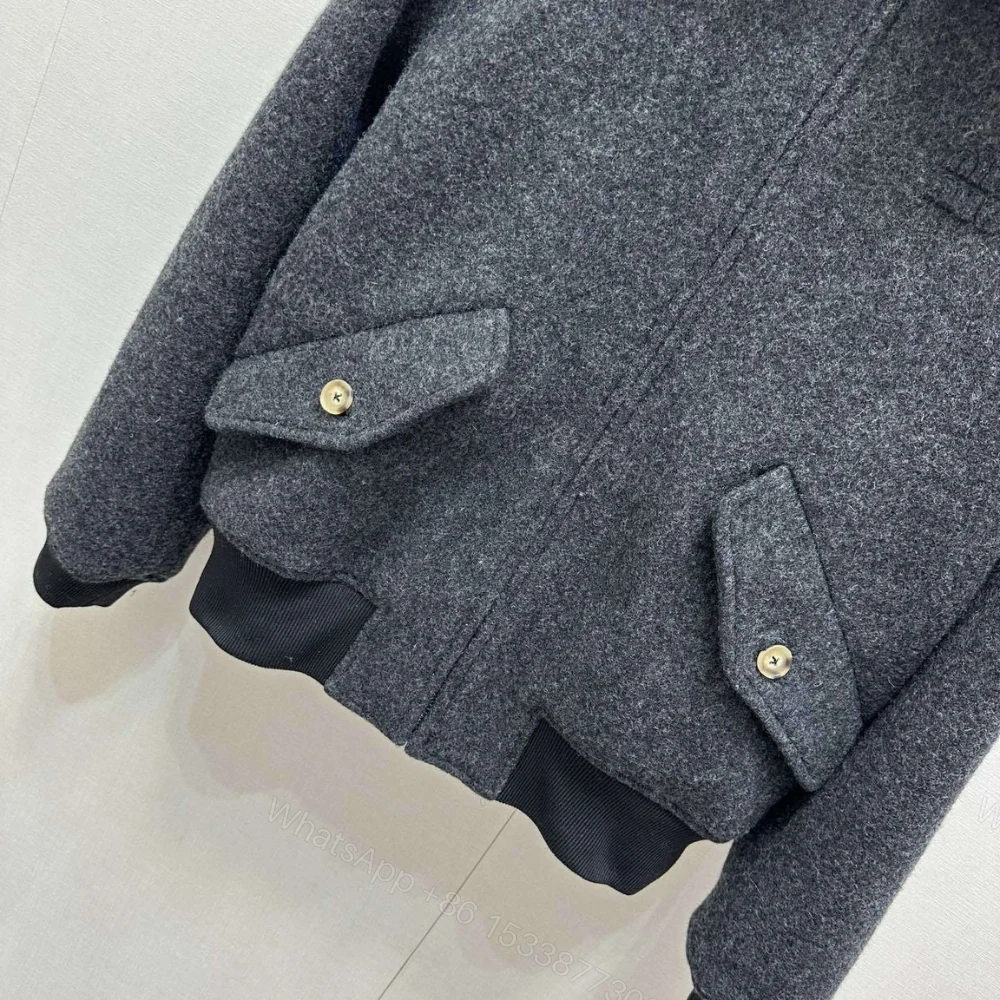 View 4 of Miumiu Shetland Wool Blouson Jacket Anthracite Gray