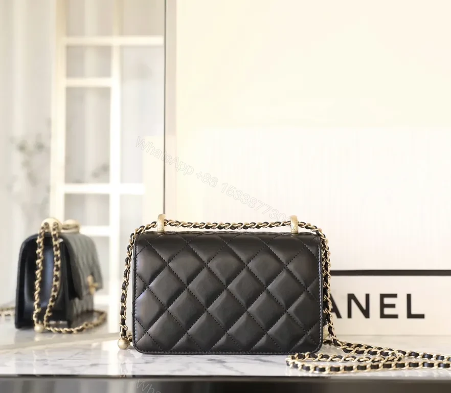 View 6 of Chanel-Inspired Black Quilted Flap Bag with Gold Chain