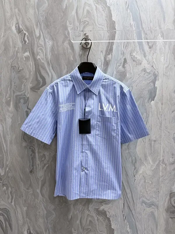 Light-Blue Striped Shirt with Modern Accents, Cotton Blend, Short-Sleeve, Premium Comfort — view 1