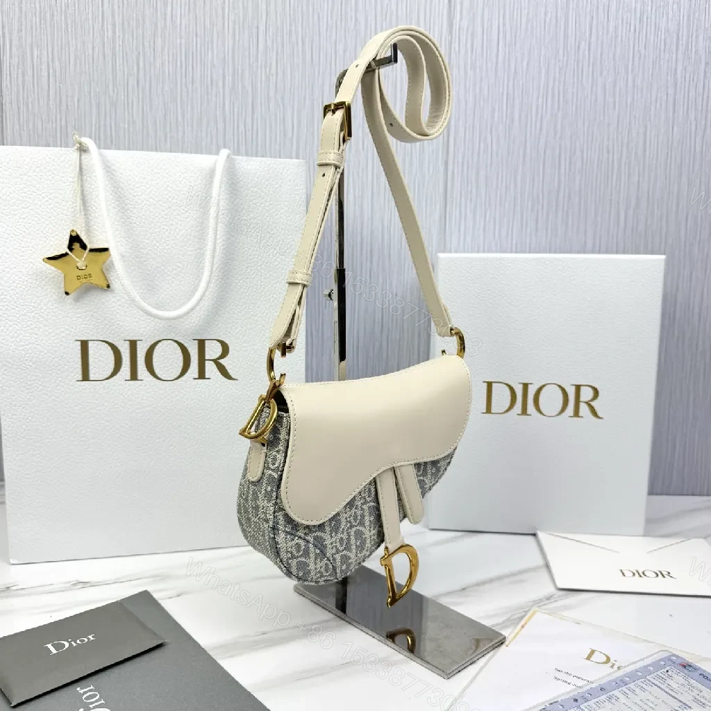 View 2 of Cream Leather Dior-Inspired Mini Saddle Bag