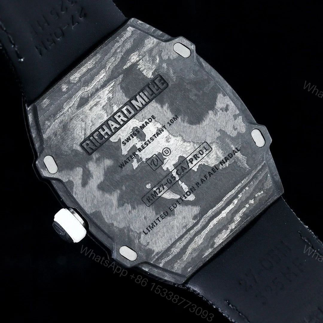 View 8 of Richard Mille RM27-05 Rafael Nadal Flying Tourbillon Watch Carbon TPT Skeleton 38g Ultra Light Ultra Thin 9MM Premium Edition RM-RM27-05-RN-CF-FLY38
