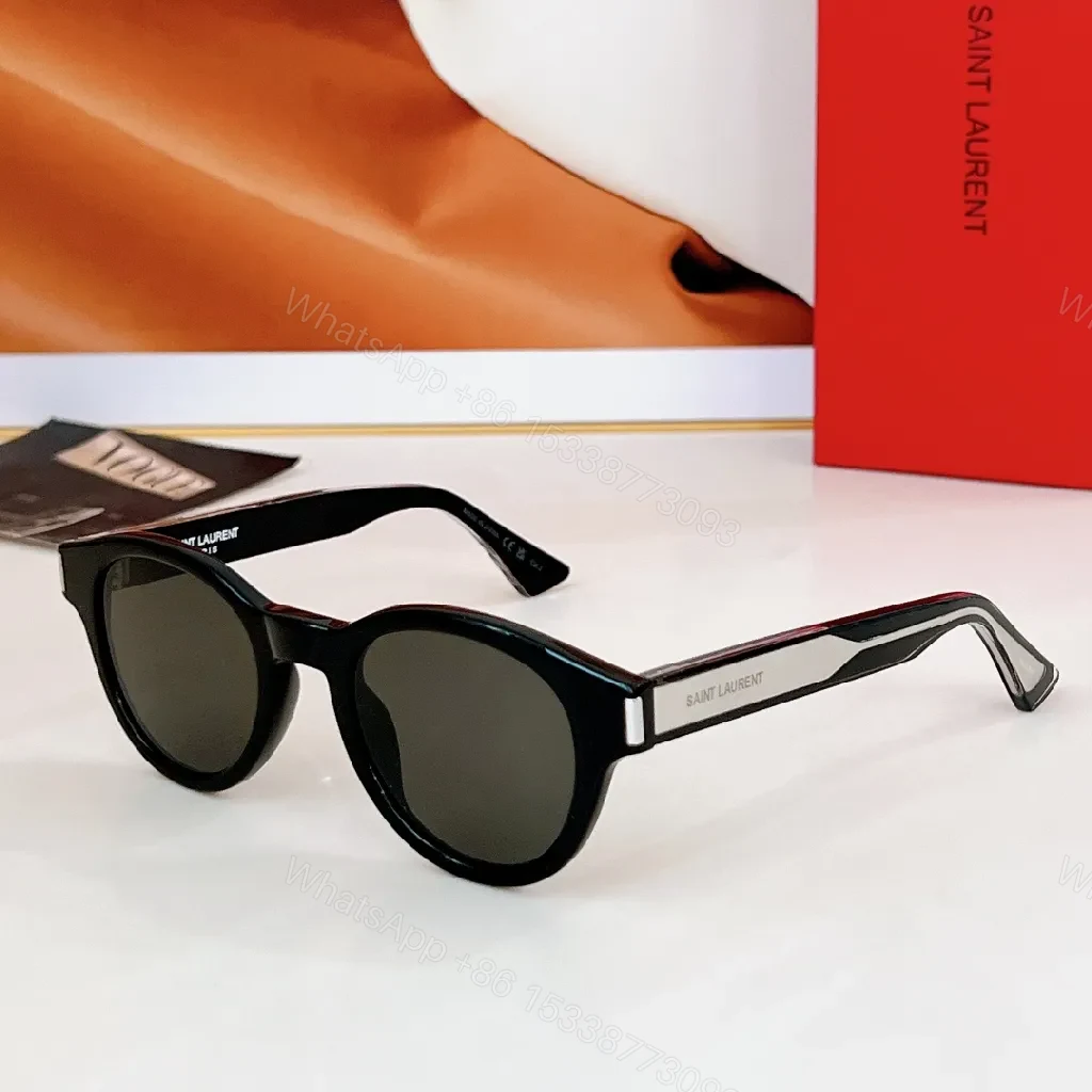 View 4 of Chic Round Sunglasses: Black Acetate, Luxe Logo Detail