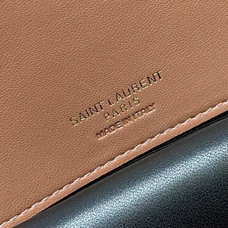 View 6 of Chic Pink Leather Flap Bag with Gold YSL Monogram, Luxury Everyday Essential