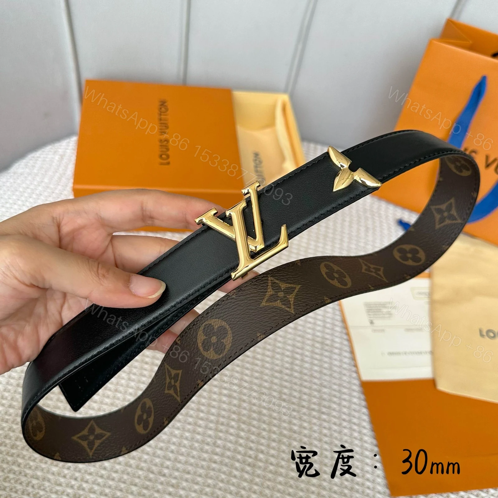 LV 原單 Monogram皮帶 金扣 30mm — view 1