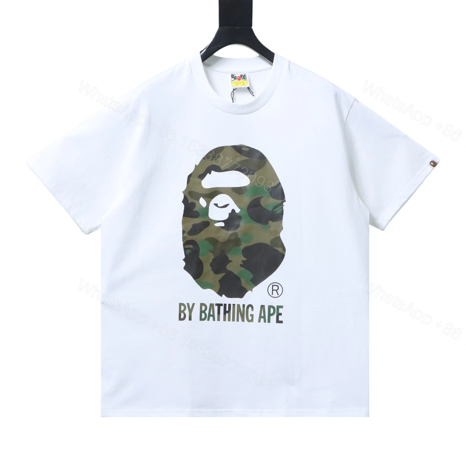 View 10 of BAPE 26ss Classic Green Camo Big Ape Head Letter Print Short Sleeve T-shirt white