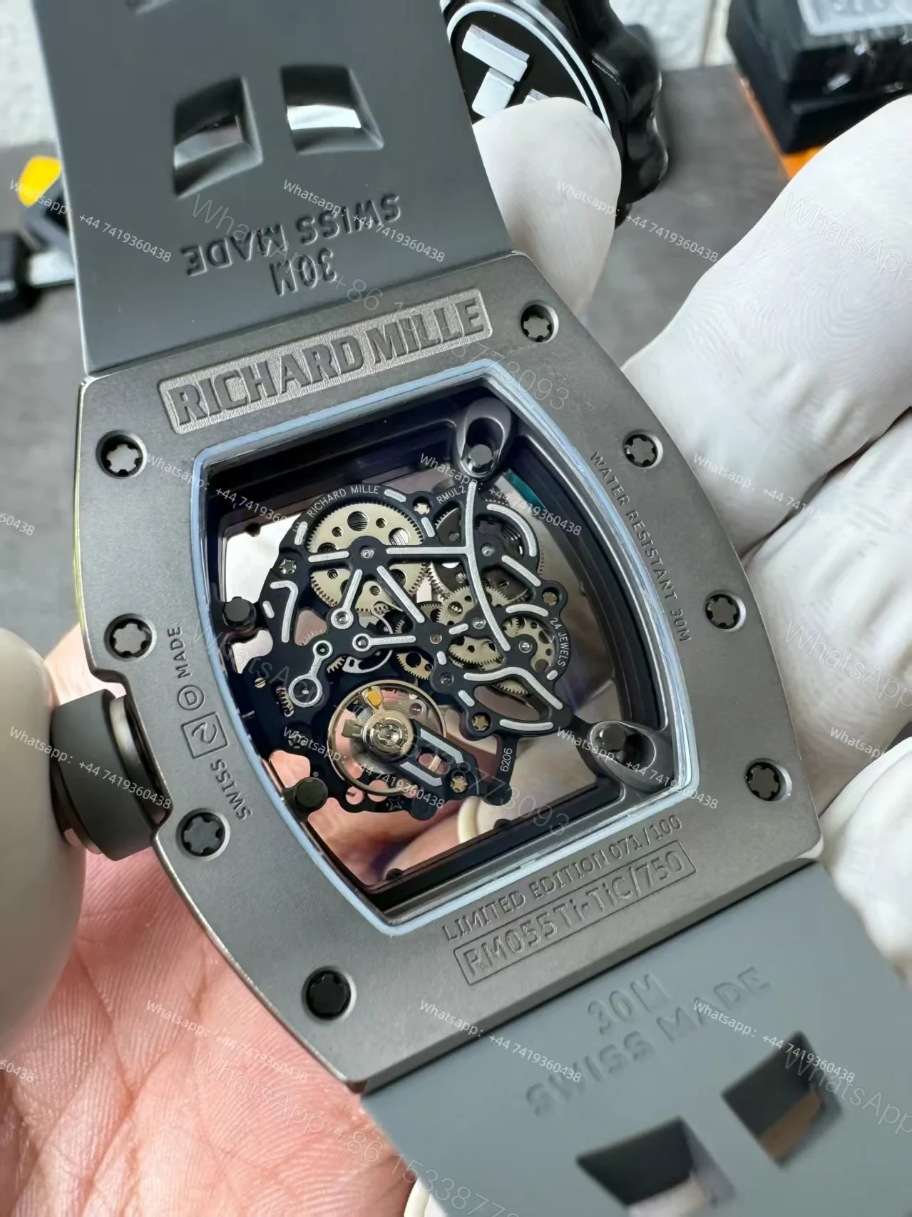 View 14 of Super Clone Richard Mille RM 055 Gray Ceramic Titanium Grey Rubber Strap 1:1 Replica Watch