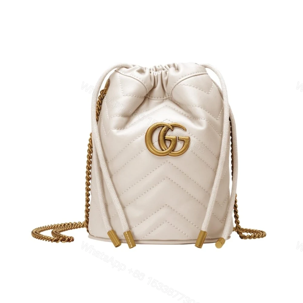 Gucci GG Marmont Matelassé Chevron Mini Bucket Bag White 12Cm 575163 DTDRT 9022 — view 1