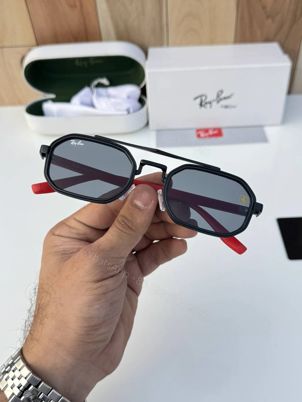 View 3 of First Copy RayBan 7328 Black Red Stylish Sunglasses Premium UV Protected Eyewear