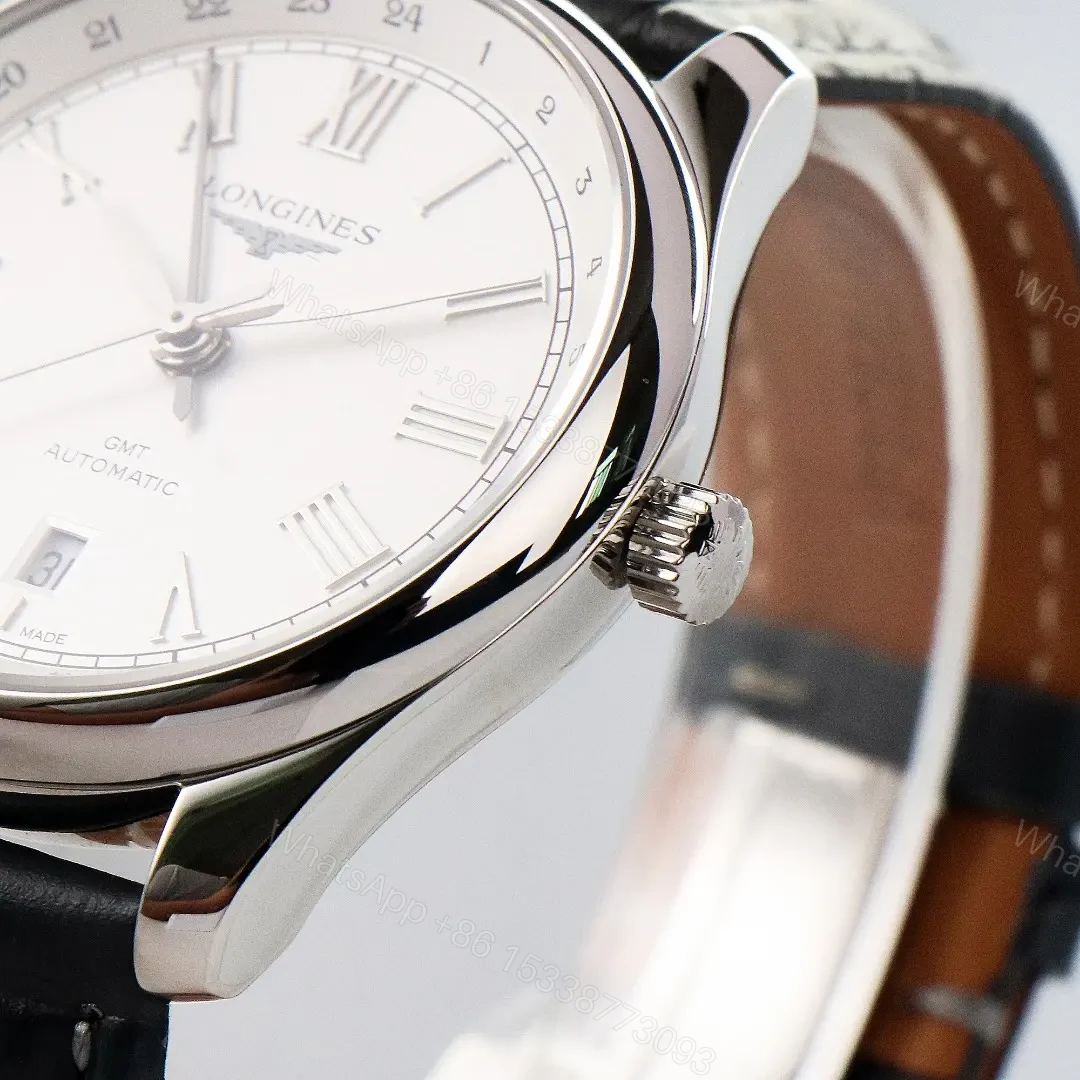 View 7 of Longines Master Collection GMT Watch Silver Dial Black Leather Strap 40mm Case