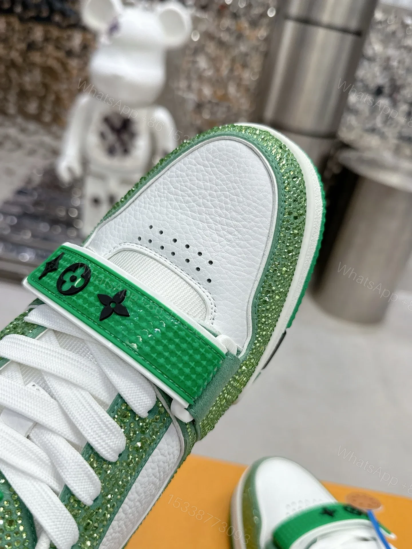 View 2 of LV Women Green White Leather Sneakers