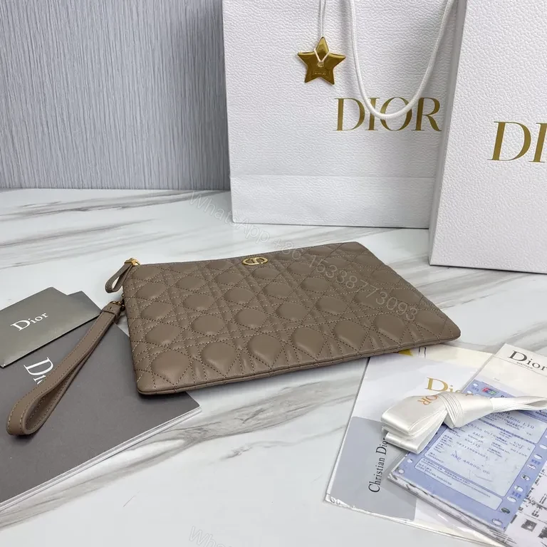 View 5 of Taupe Quilted Wallet-On-Chain: Leather, Dior Gold Emblem, Versatile Luxury