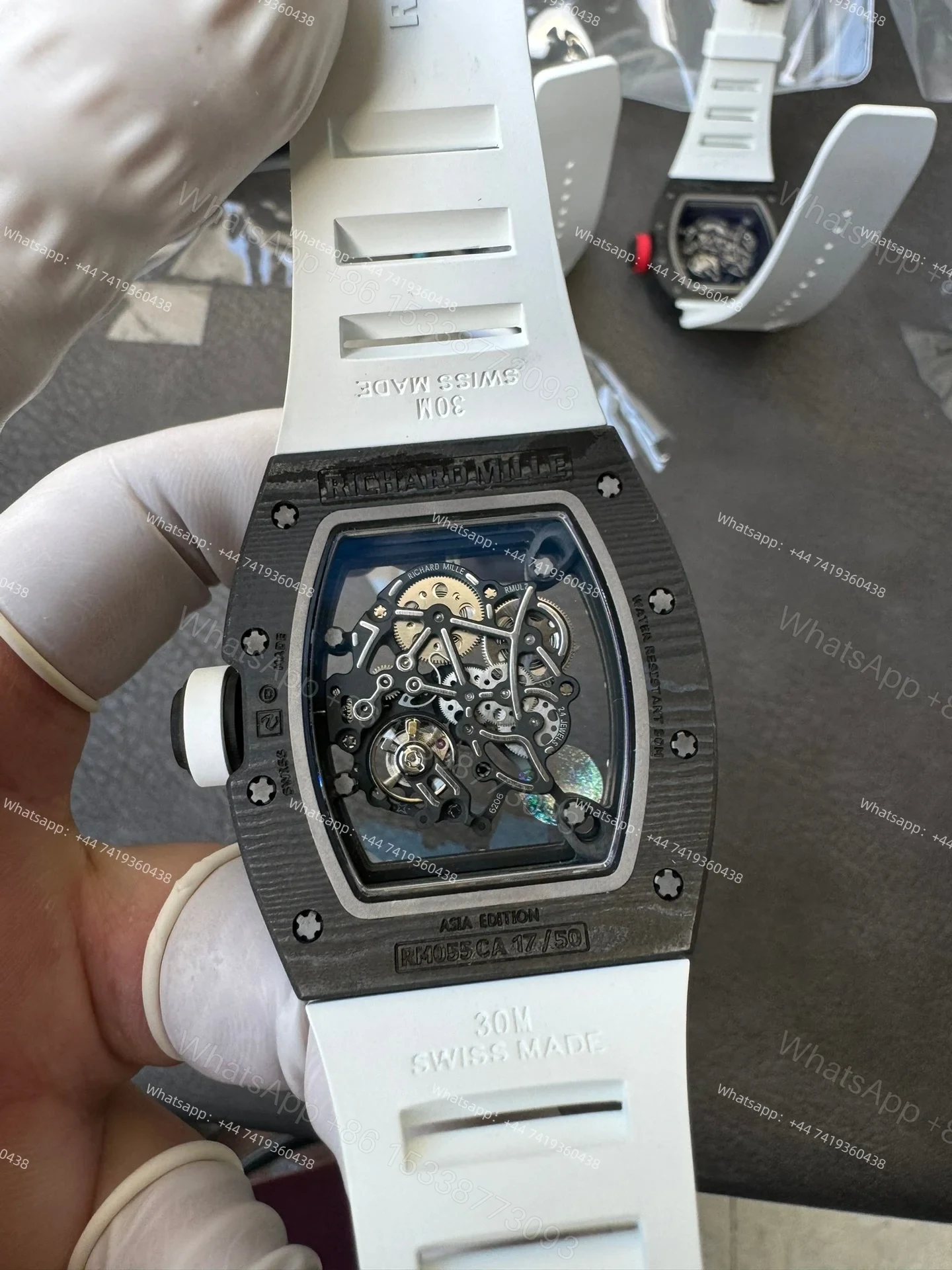 View 11 of Super Clone Richard Mille RM 055 Carbon TPT White Rubber Strap 1:1 Replica Watch