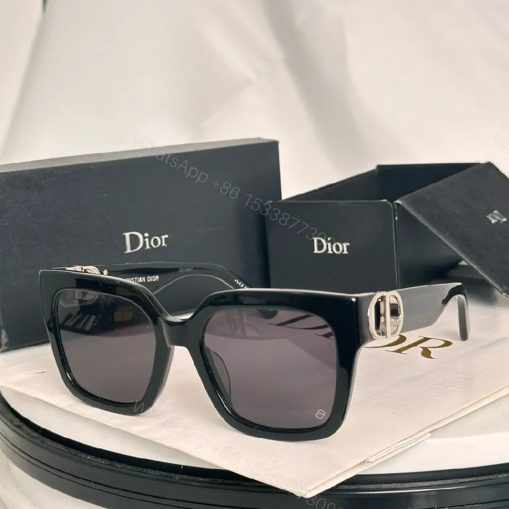 View 2 of Bold Black Dior-Style Frames: Oversized Gold Accent Sunglasses