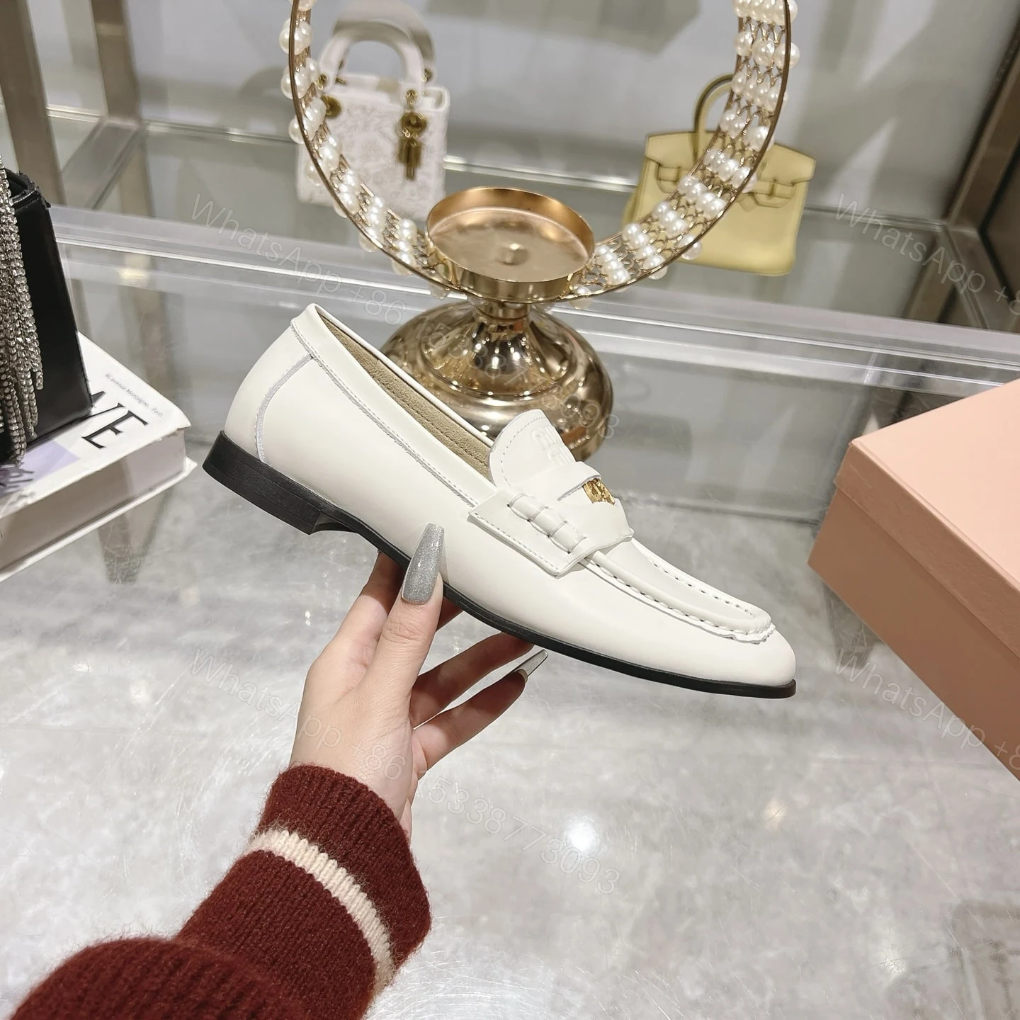 View 4 of MIUMIU LEATHER LOAFERS WHITE