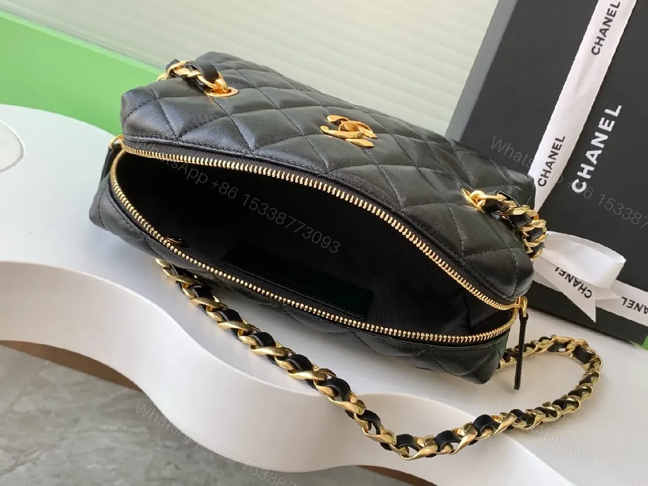 View 2 of Chic Quilted Black Bag with Gold Chain â€“ Designer-Inspired Crossbody