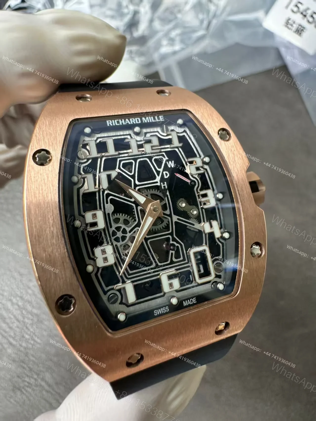 View 7 of Super Clone Richard Mille RM 67-01 Rose Gold Skeleton Black Rubber Strap