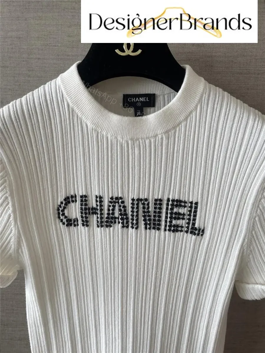 View 2 of White Knit Tee with Logo Embellishment – Elevated Texture, Modern Luxury