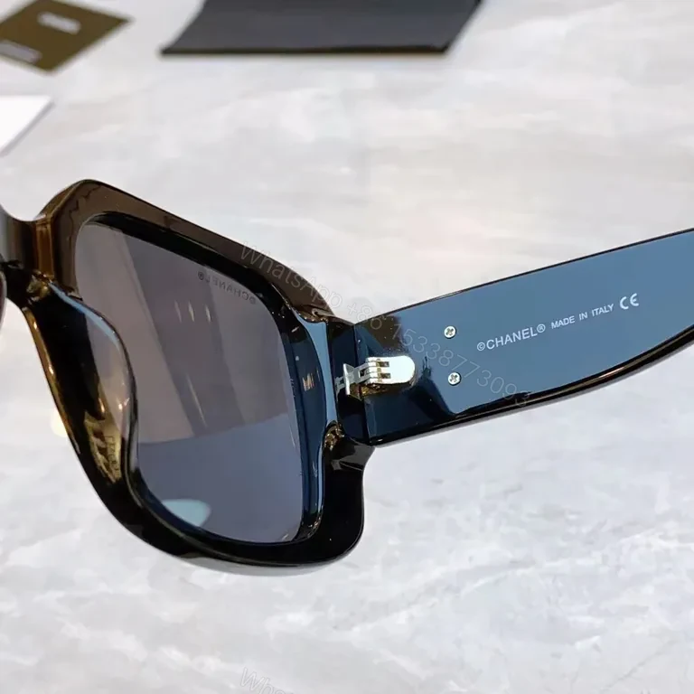 View 4 of Oversized Square Sunglasses - Black Acetate, Gold Logo, UV400 Protection