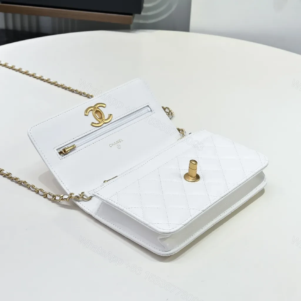 View 6 of Quilted White Crossbody: Luxury Chic, Gold Hardware Compact Bag