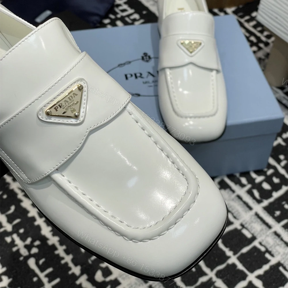 View 5 of 高仿Prada*1D831N方頭套腳樂福鞋3.5CM漆皮白色免檢版