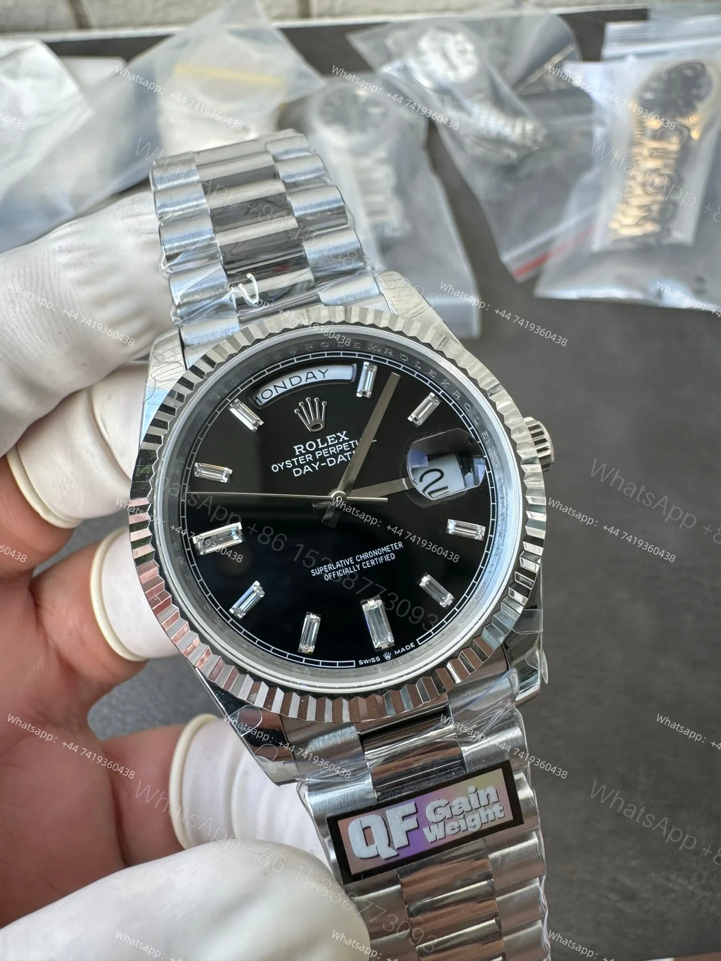 View 2 of Rolex Day-Date M228236-0004 1:1 Replica Black Diamond Dial 40MM 3255 Movement Presidential Bracelet Super Clone Watch