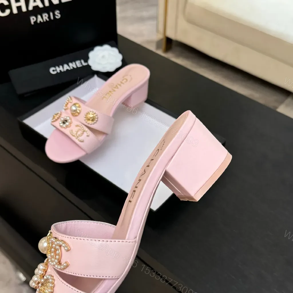 View 5 of Soft Pink Satin Embellished Slip-On Heels: Elevated Glam Slide