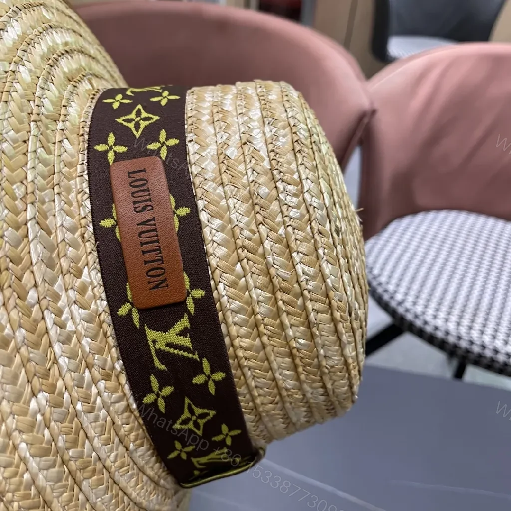 View 11 of Natural Straw Panama Hat with LV-Inspired Band Sun-Ready Luxury
