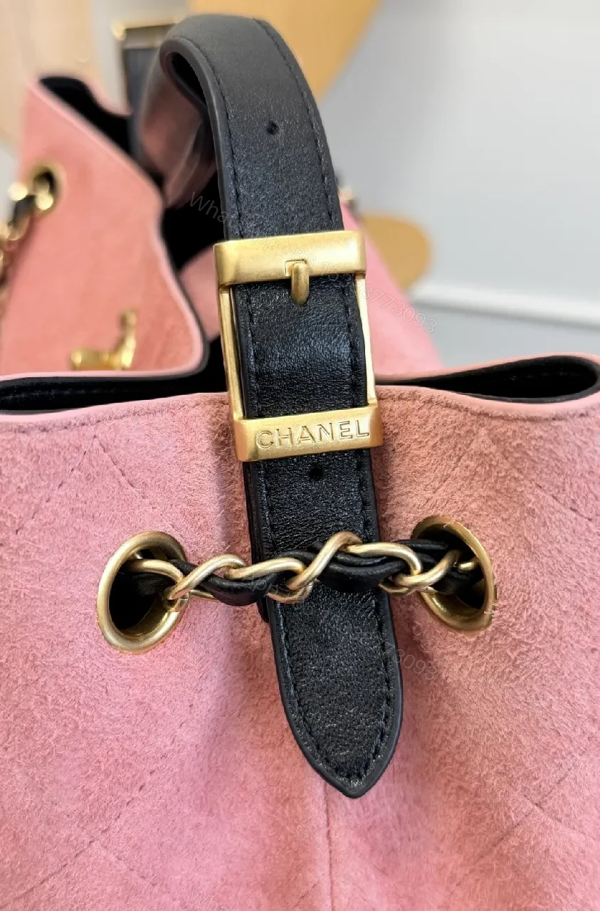View 7 of Pink Black Quilted Tote with Chain - Modern Luxury Bag