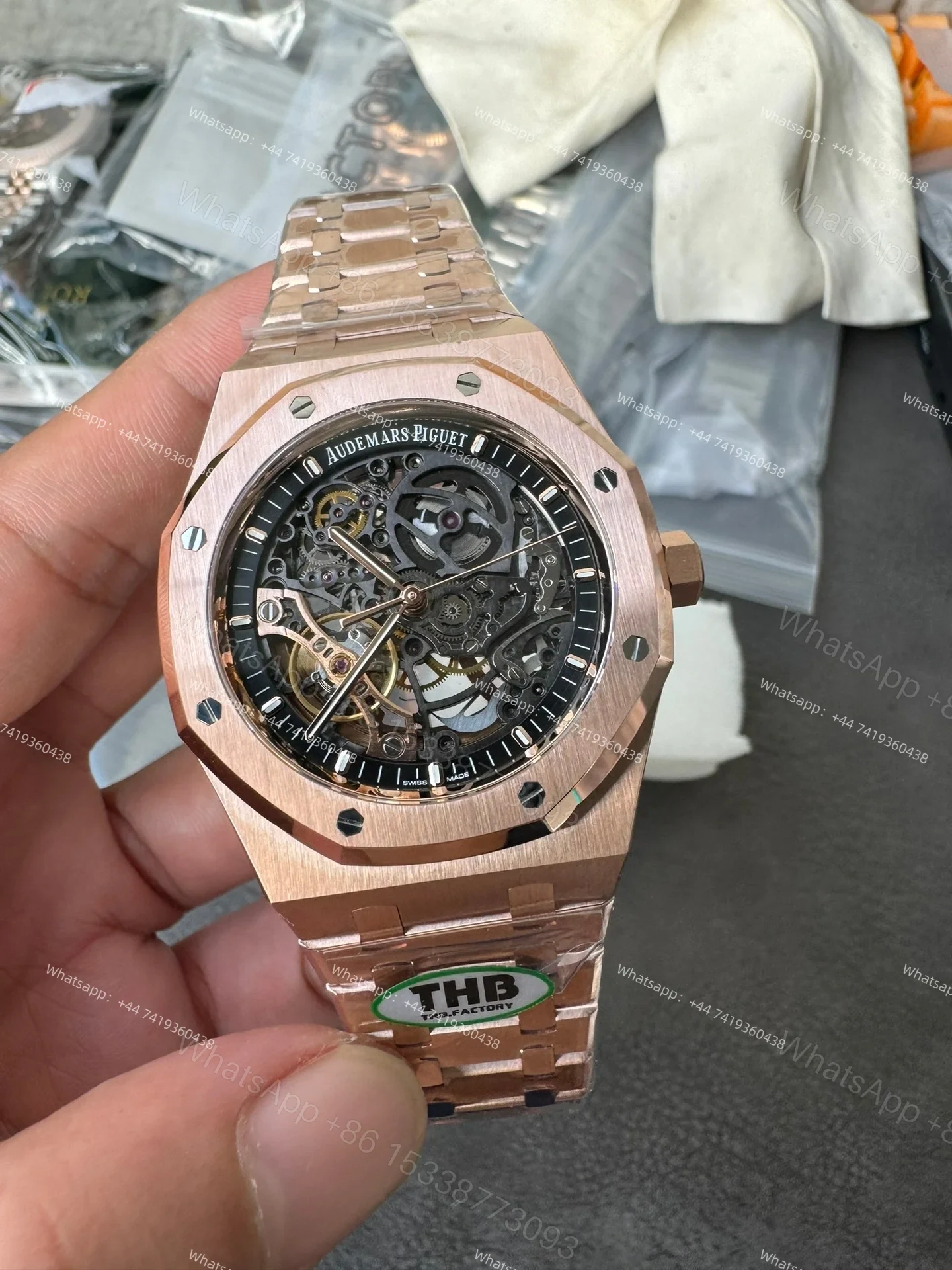 View 4 of Audemars Piguet Super Clone Royal Oak 15407 Rose Gold Skeleton Dial 41MM