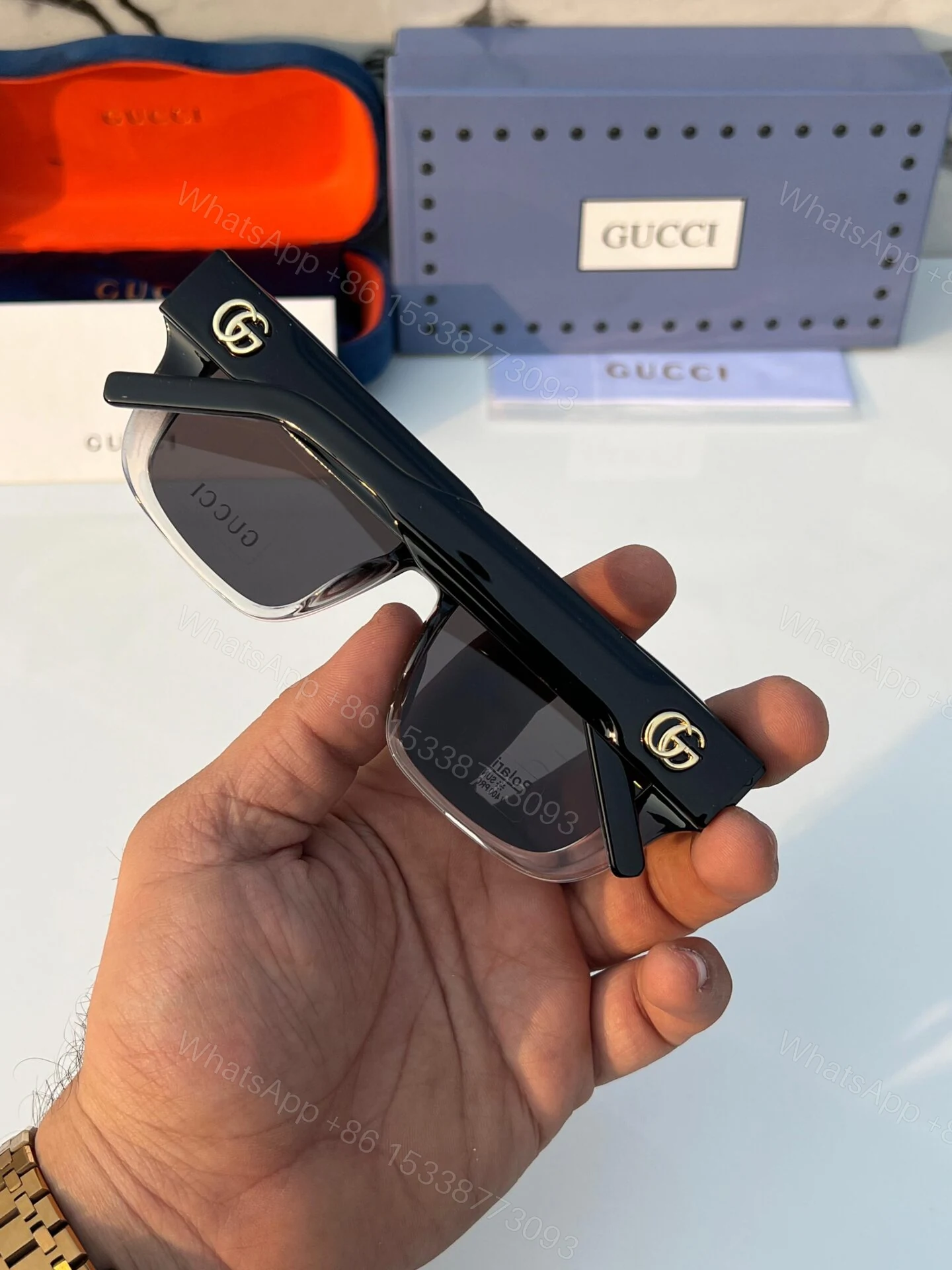 View 5 of Gucci Square Sunglasses Black-Transparent Plastic