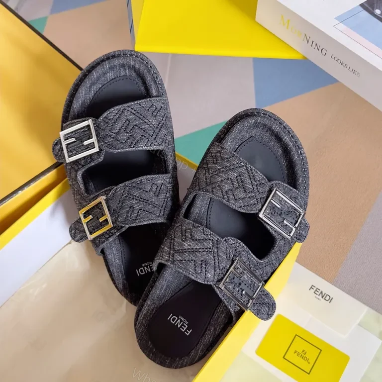 View 4 of Chic Fendi Velvet Dual-Buckle Sandals: All-Day Comfort