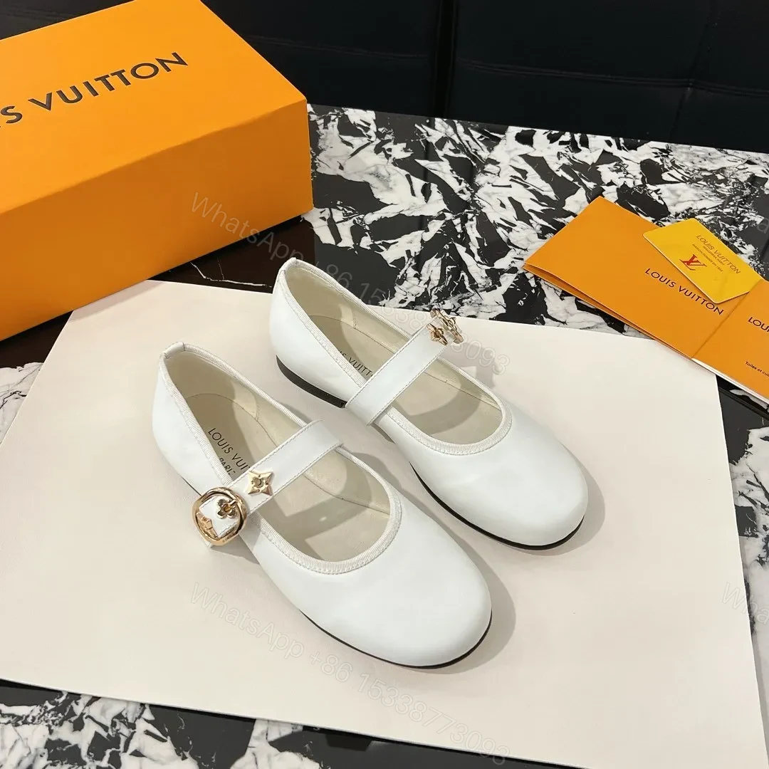View 3 of LV Women White Leather Mary Jane Loafers