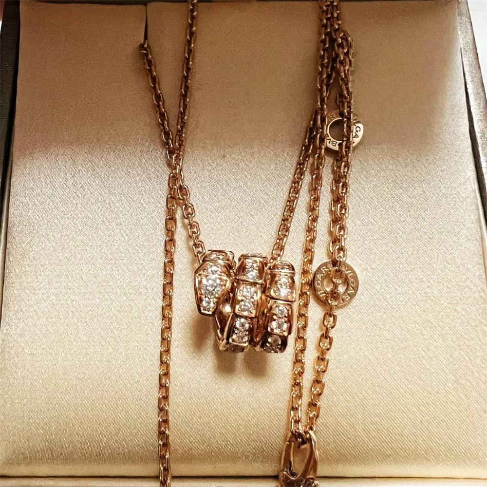 View 4 of 18K Rose Gold Bvlgari Serpenti Viper Spiral Necklace Pave Diamonds 357795