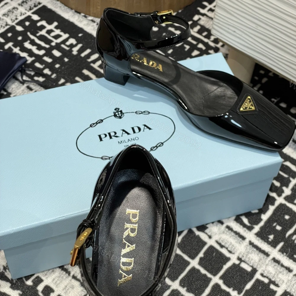 View 6 of 高仿Prada*1l601N方頭粗跟涼鞋3.5CM黑色免檢版