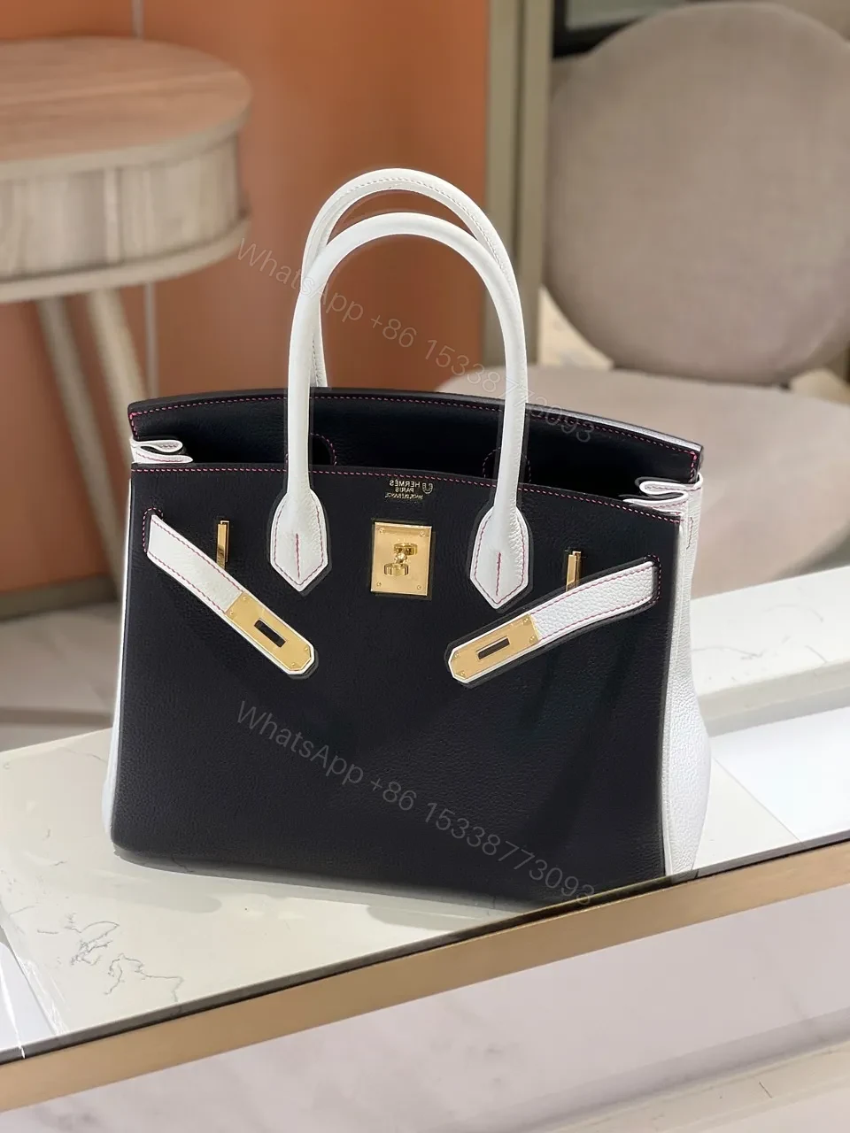 View 4 of HN 30 Black/White Togo leather Gold Hardware