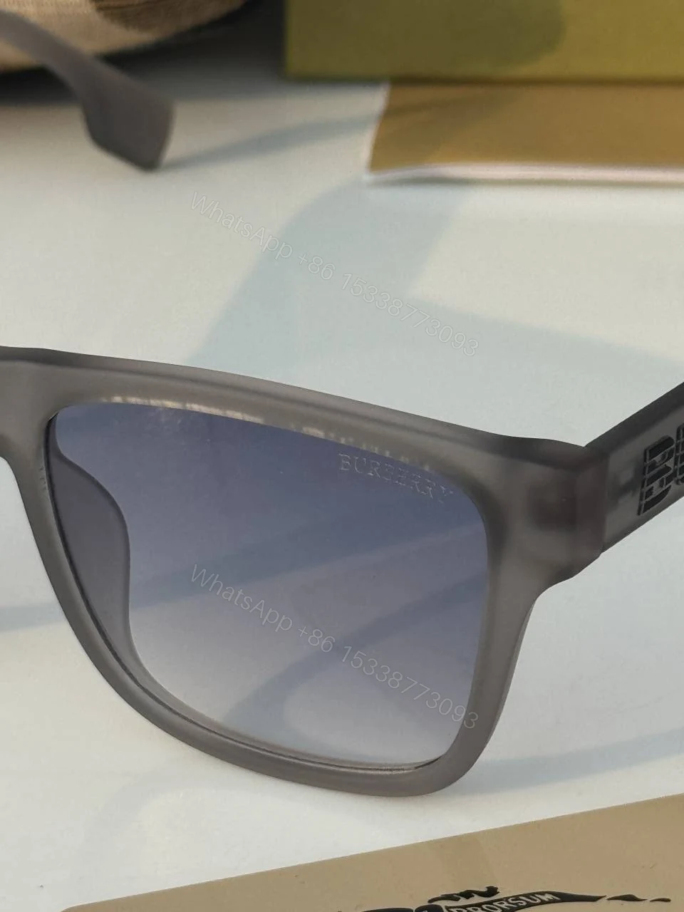View 5 of First Copy Burberry Grey Square Unisex Sunglasses UV Protection Luxury Style