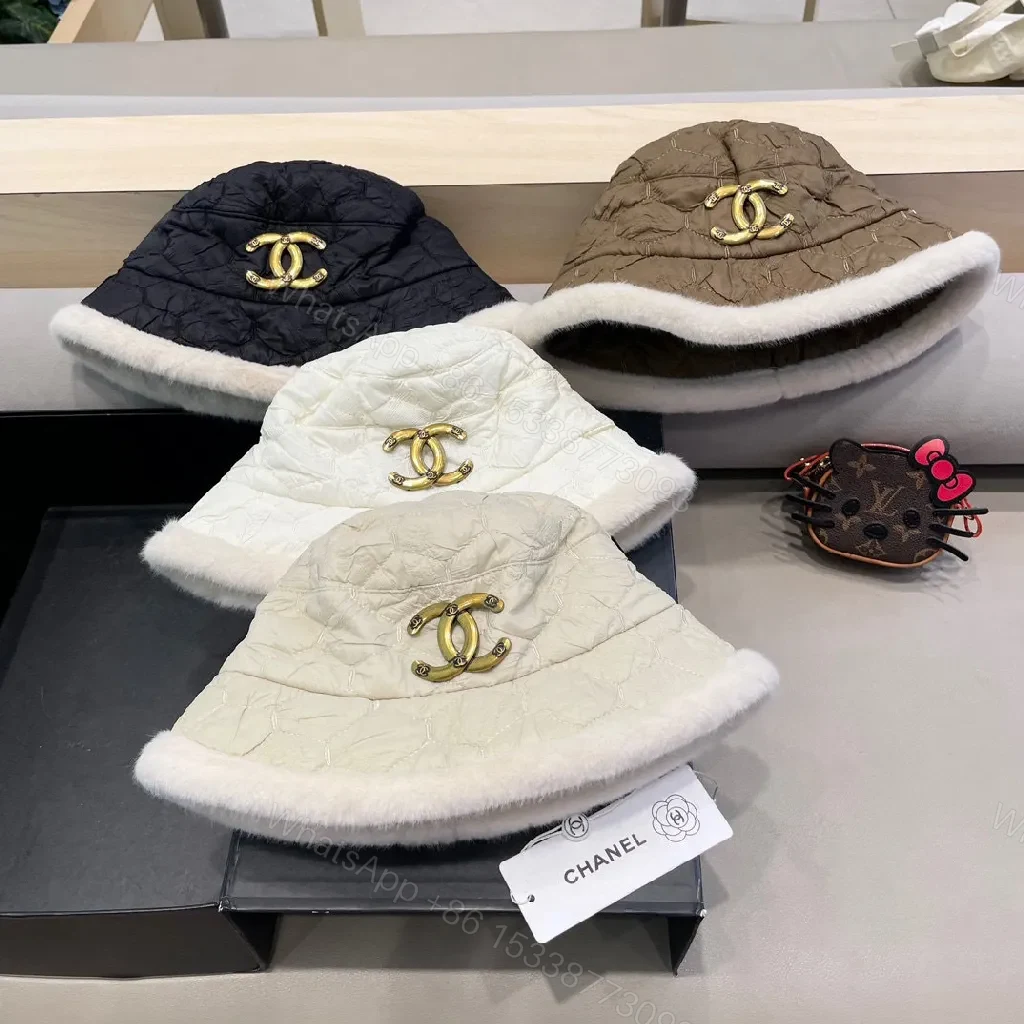 View 6 of Quilted Fur-Trim Visor Beanie – Luxe Chanel-Style Warmth