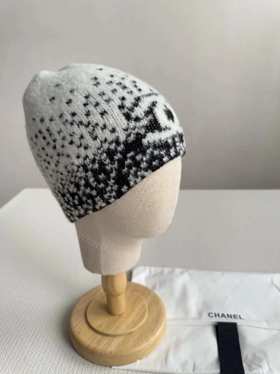 View 2 of Patterned Knit Beanie with Signature Motif, Cozy Warmth, Streetwear Ready