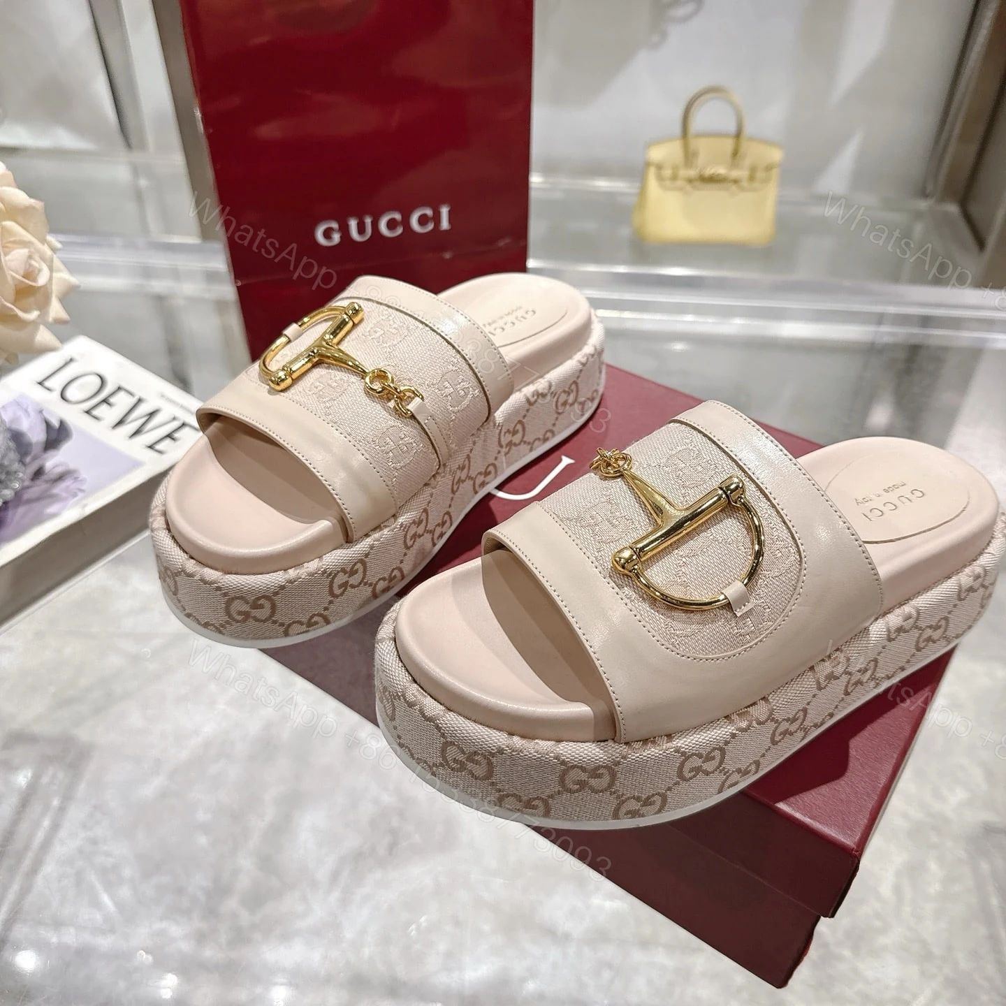 View 6 of GUCCI WOMEN’S PLATFORM SLIDES WITH HORSEBIT BEIGE